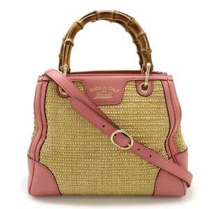 GUCCI Authentic Pink Leather Bamboo Shoulder Bag